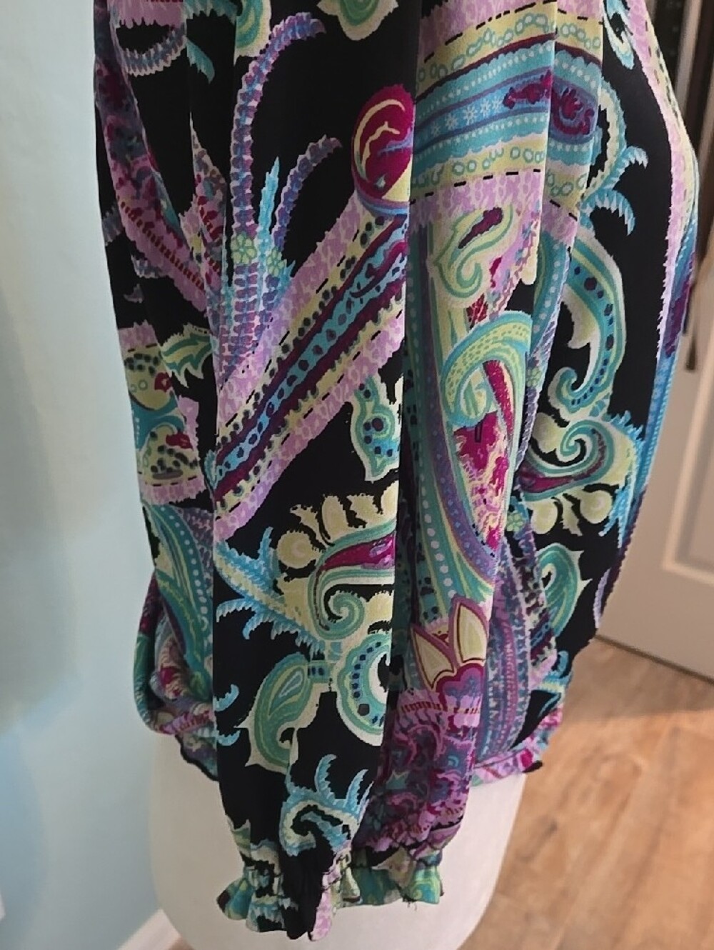 INC International Concepts Off-Shoulder Paisley Blouse in Black, Teal & Purple - Picture 4 of 6